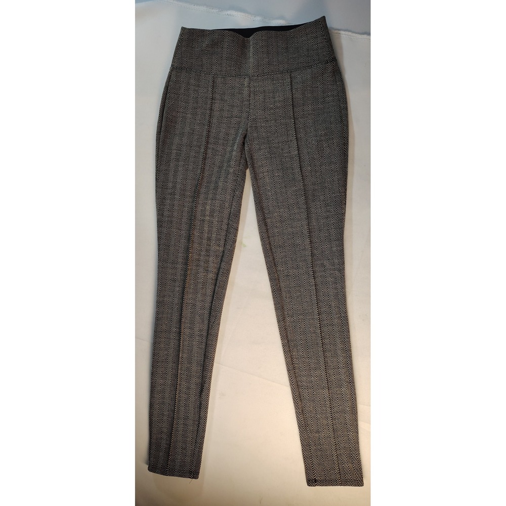 Nine West Women XS Herringbone Pull On Leggings Black White Front Seam Slim Pant